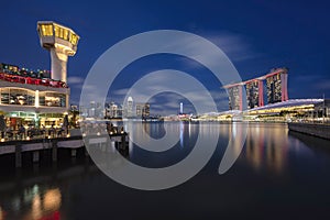 Night view of Marina Bay with Marina Bay Sands and Customs House, Singapore