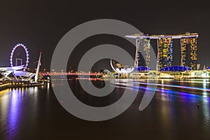 Night view of Marina Bay, urban skyline of Singapore