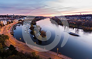 Night view of marina situated behind the vysehrad castle in prague