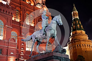 Night view of Marshal Zhukov monument