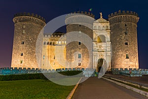 Night view of Castel Nuovo in Naples, Italy photo