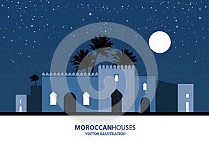 Night view of mediterranean, arabic or moroccan style houses