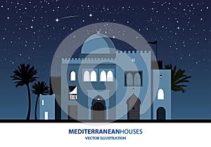 Night view of mediterranean, arabic or moroccan style houses