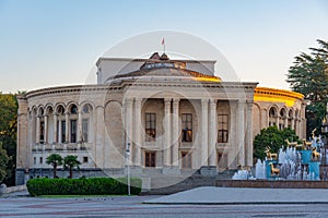 Night view of Meskhishvili Theatre in Kutaisi, Georgia photo