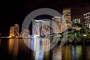 Night view of Miami downtown from bayside photo