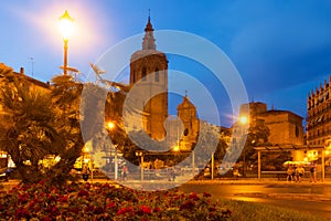 Night view of Micalet tower and Cathedral. Valencia, Spain