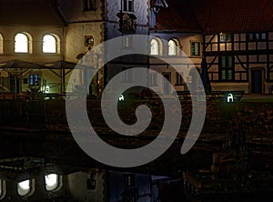 night view of Moated castle Haus Rodenberg