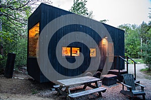 Night view of Modern cabins in a forest