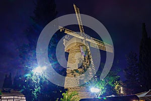 Night view of the Montefiore Windmill, Jerusalem