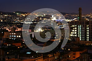 Night view from Montjuic over Barcelona