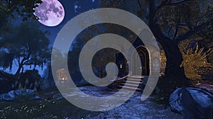 night view of Moonlit Grove Haven . Generative Ai