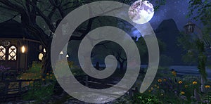 night view of Moonlit Grove Haven . Generative Ai