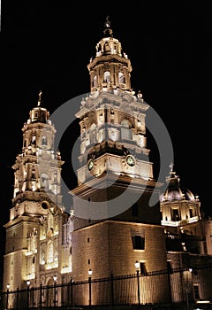 Night view of the morelia cathedral, in michoacan, mexico VII