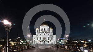 Night view of the Moscow Cathedral of Christ the Savior in Moscow, Russia
