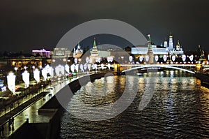 Night view of Moscow Kremlin and Christmas and New Year 2018 decorations