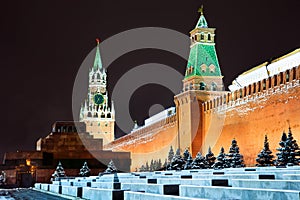 Night view of Moscow kremlin in winter season