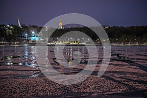 Night view of Moscow river in ice