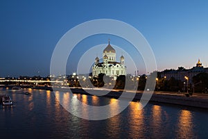 Night view of the Moskva River and the Christ the Savior Cathedral