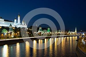 Night view of the Moskva River and Kremlin, Russia, Moscow