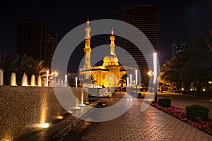 Night view of mosque in Sharjah