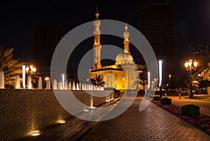 Night view of mosque in Sharjah