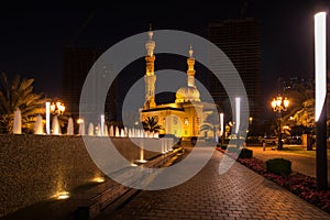 Night view of mosque in Sharjah