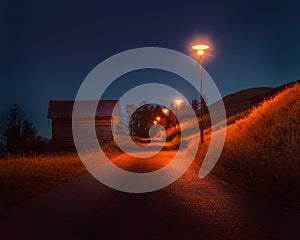 Night view of mountain countryside road in Ladis