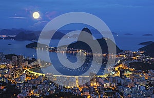 Night view of mountain Sugar Loaf and Botafogo in Rio de Janeiro