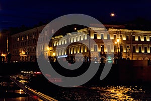 Night view of the Moyka river in St. Petersburg, Russia