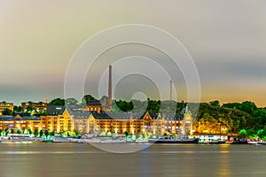 Night view of the Munchenbryggeriet congress center in the swedish capital Stockholm....IMAGE