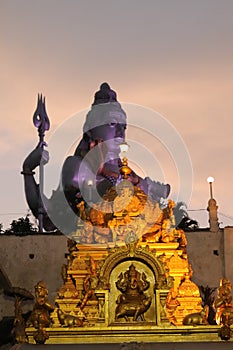 Night view of Murudeshwar Temple - Lord Shiva statue - Gopura - India religious trip - Hindu religion
