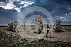 Night view of the mysterious Ales stones on the Swedish south east coast photo