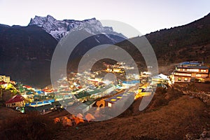 Night view of Namche Bazar village, Nepal himalayas