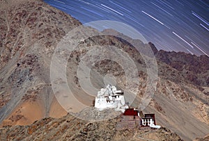 Night view of Namgyal Tsemo Gompa in Leh, Ladakh, Jammu and Kashmir state, India. Founded in 1430 by King