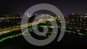 Night view of Nanxi Wetland Park in Changchun, China in summer