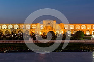 Night view of Naqsh-e Jahan Square  or Imam squre and northern side with Qeysarie Gate opens into the Isfahan Grand Bazaar in