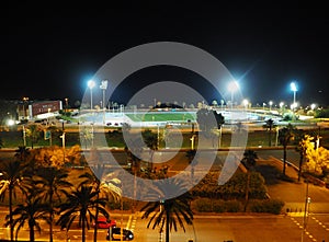 Night view of new seaside of Barcelona - center of nightlife. Catalonia, Spain 