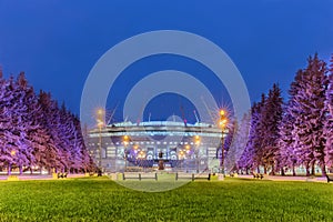 Night view of new soccer `Saint-Petersburg Arena` on Krestovsky island in St. Petersburg for the World Cup 2018