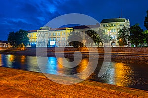 Night view of Nis university in Serbia photo