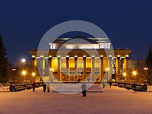 Night view on Novosibirsk Opera and Ballet Theate photo