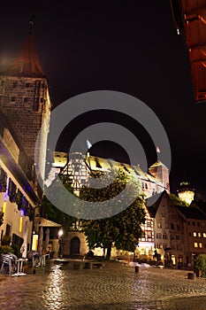Night view of Nuremberg after rain, Bavaria