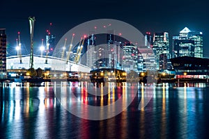 Night View of O2 Arena and Canary Wharf in London