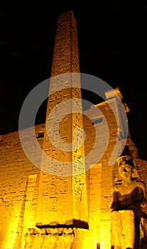 Night view of Obelisk of Ramesses II, Temple of Luxor without people, Thebes, UNESCO World Heritage Site, Egypt