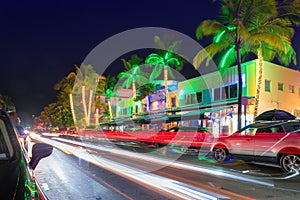 Night view of Ocean Drive in Miami Beach, Florida