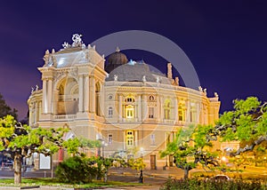 Night view of the Odessa Opera and Ballet Theater building