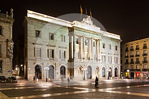 Night view of old city hall of Barcelona photo