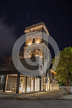 Night view of old clock tower in Poti, Niko Nikoladze tower. Georgia