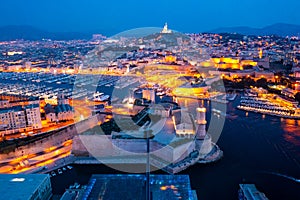 Night view of the old port, Marseille, France