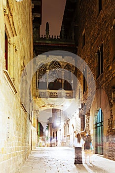 Night view of Old street at Barrio Gotico photo