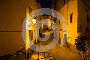 Night view of the old streets in the Tetouan Medina quarter in Northern Morocco. A medina is typically walled, with many narrow